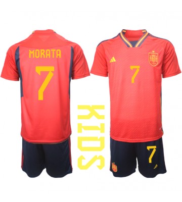 Maillot de foot Espagne Alvaro Morata #7 Domicile enfant Monde 2022 Manches Courte (+ pantalon court)